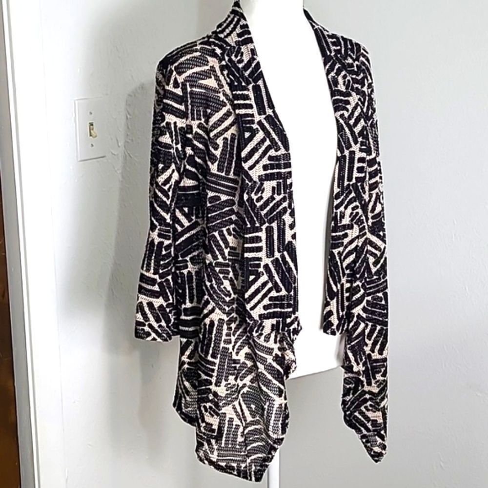 PerSeption Concept Beige & Black Print Waterfall Cardigan, Size XL